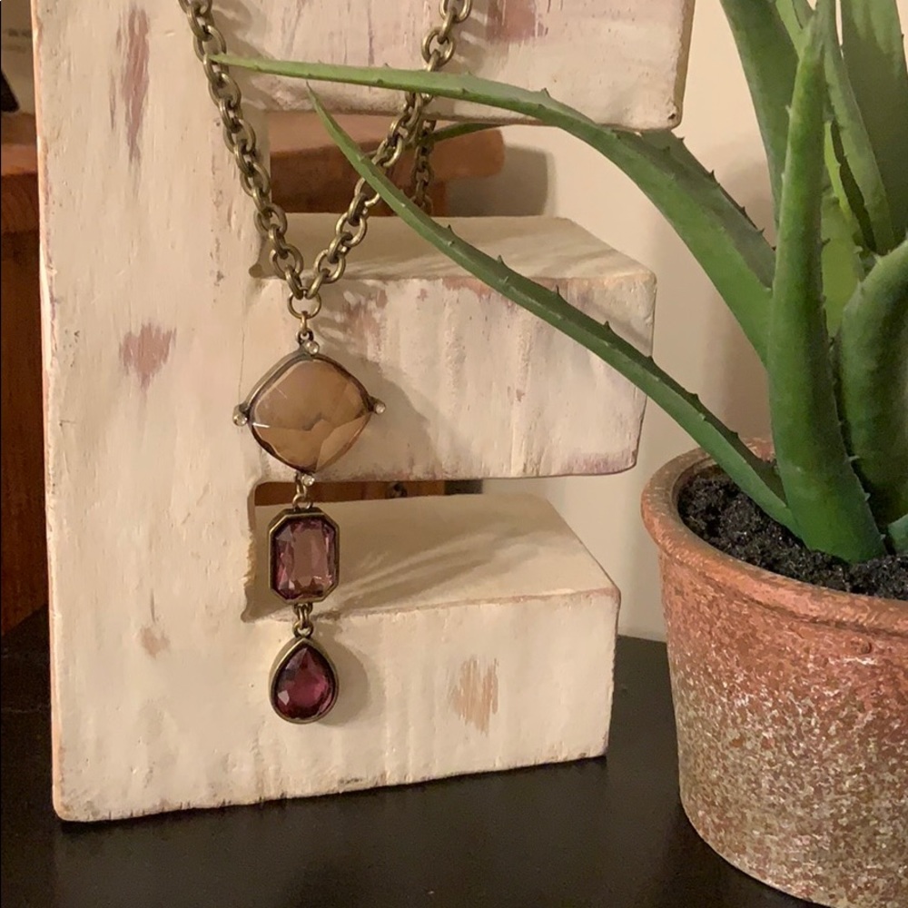 Loft pink and purple gemstone long necklace